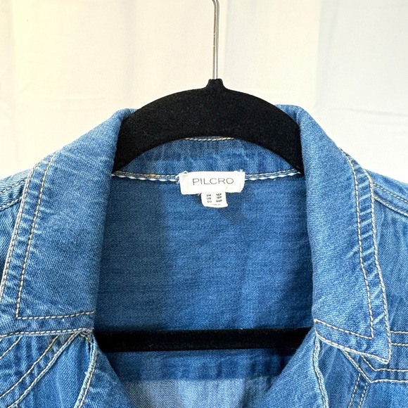 PILCRO & The LETTERPRESS Denim Jean Button Front Puff Sleeve Midi Dress Size 8 - Picture 6 of 11